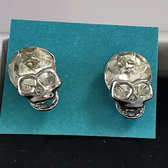 Silver Tone and Crystal 'Skull ' Earrings - Picture 8 of 9